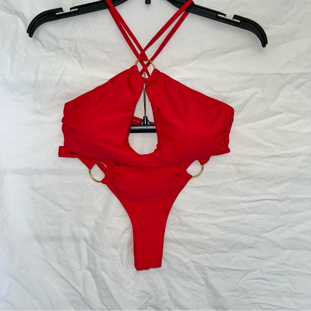 SHEIN Red Strappy One-Piece Swimsuit